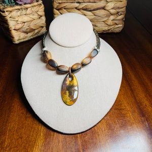 CHICO’S Enamel Oval Pendant Necklace with Hematite Beads, 15.5”-19.5”
